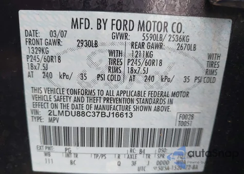 2007 Lincoln Mkx z USA, uszkodzony, nr VIN 2LMDU88C37BJ16613